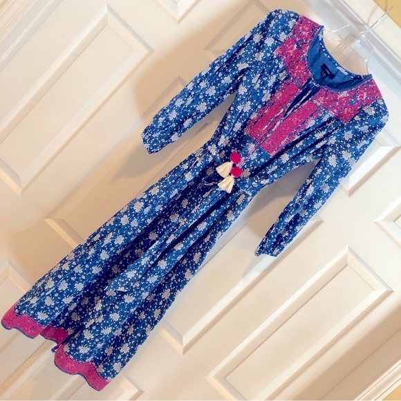 NWT J Crew Dress Boho Belted Tunic Dress in Night Sky block print  XS AP194 - Picture 2 of 8